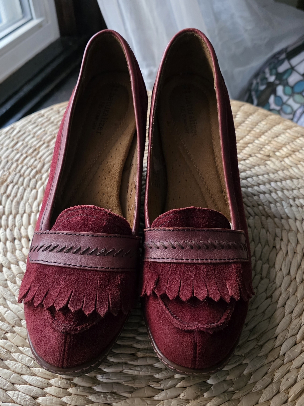 Naturalizer N5 Comfort "Kendall" Loafer BURGUNDY Suede Shoes Wedge heel sz.9W